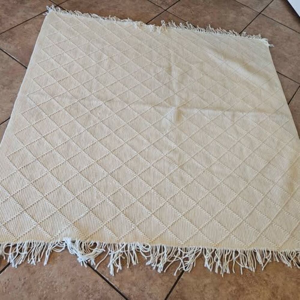 Handmade Diamond Pattern Afghan White 53" X 57"